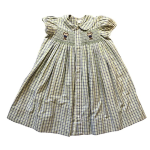 Fancy Stitches Girls Short Sleeve Button Front Plaid Long Monkey Smocked Dress 5